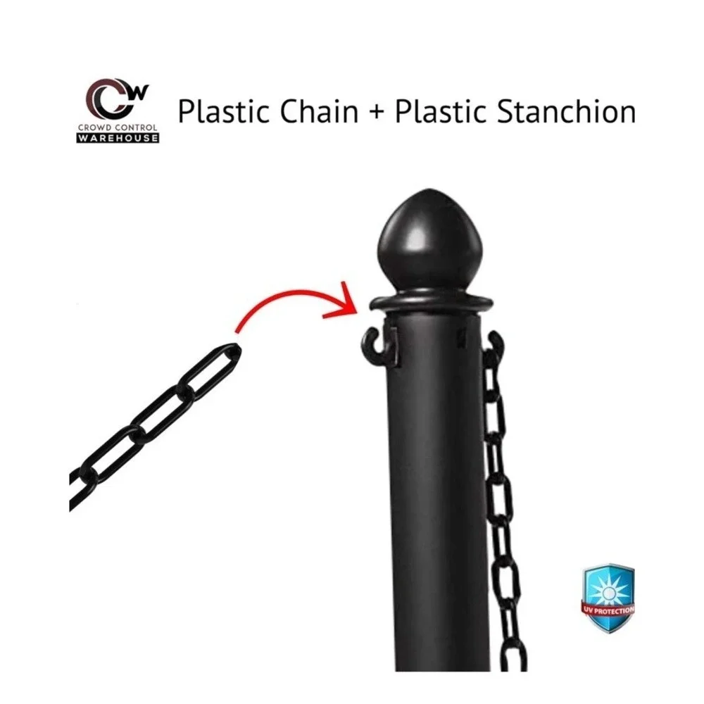 (17)Line Plastic Stanchion White 2.5 Inch Diameter with 50 Foot Chain 6pack